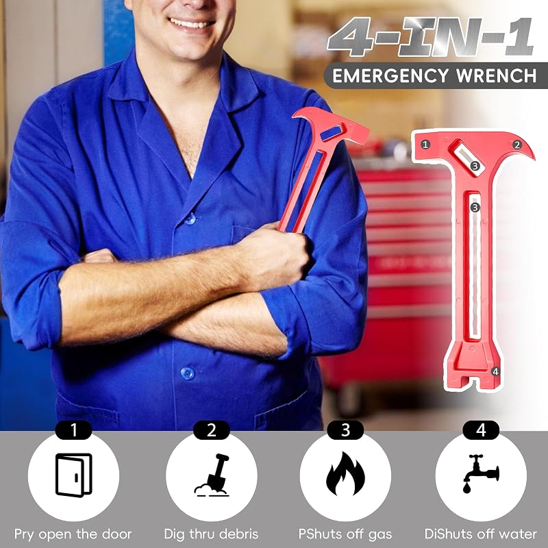 4-in-1 Emergency Tool - Gas & Water Shut Off Wrench, Non-Sparking Pry Bar
