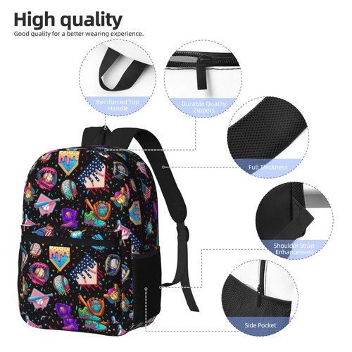 Baseball Drip Ice Cream Backpack 17in, Large Capacity Lightweight Carry-On Backpack, Waterproof Casual