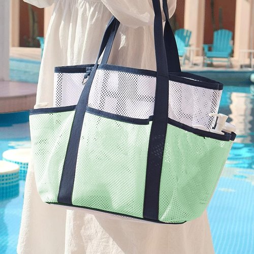 Mesh Beach Bag, Lightweight Tote Bag for Gym Shopping Travel Vacation, Green
