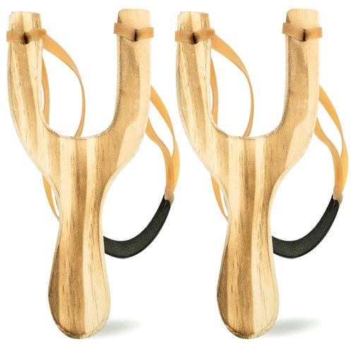 POPLAY Wooden Slingshot Toy, 2PCS Solid Wood Slingshot with Classic Construction for Outdoor Hunting Sports, Camping, Shooting, Hiking for Kids and Adults