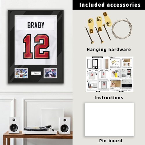 CCDCC Aluminum Jersey Frame Display Case 1 Pack, Lightweight & Durable Metal Jersey Frame with Mat, Pinboard, Shatterproof Plexiglass & Hanging Kit for Football Baseball Basketball Soccer Hockey Shirt