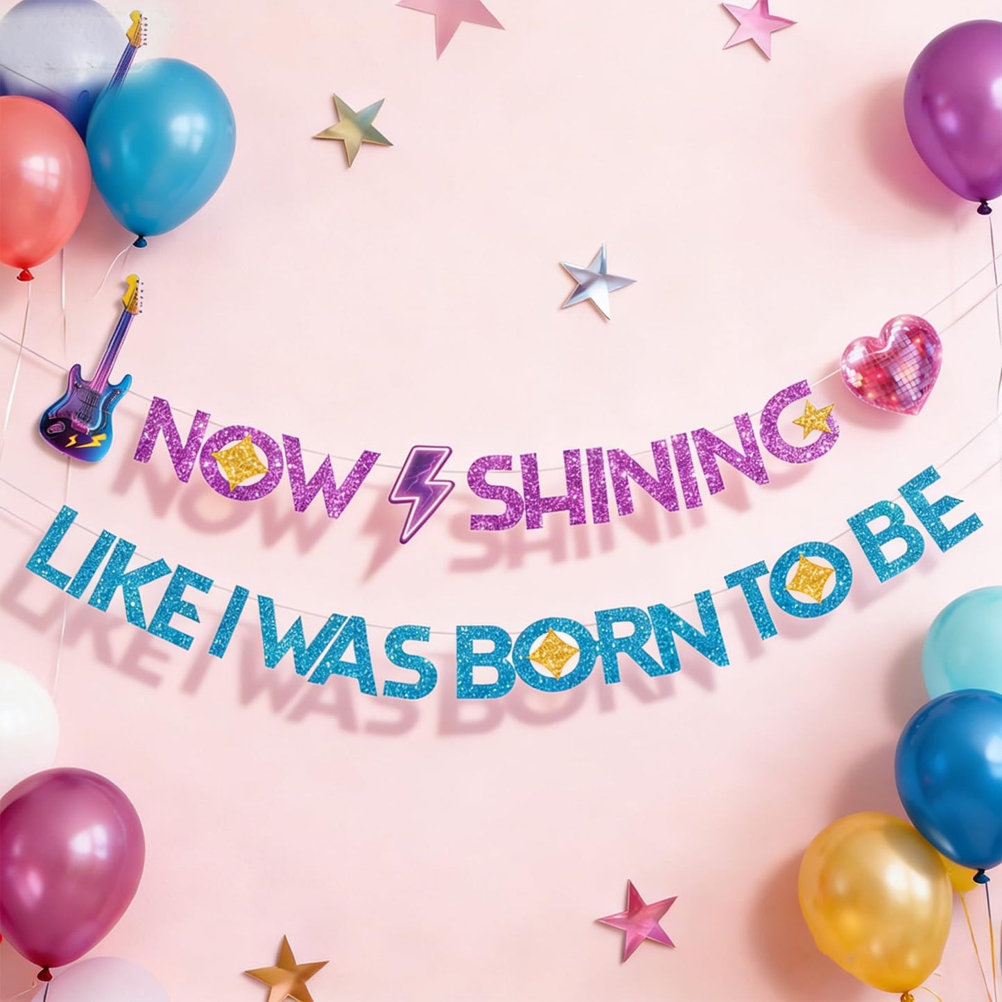 Hunters Birthday Decorations Banner - Now Shining Like I Was Born to Be Glitter Bunting, Kpop Demon Theme Party Decorations for Fans, Party Supplies with Ribbon & Needle