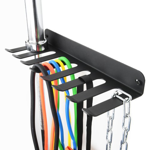 Performance Seven Bars Holder Storage,Custom Powder Coated HEAVY-DUTY STEEL Mount Wall Rack Storage Rack,Weight Room Organizer with 8 Wall Hooks for Exercise Bands Jump Ropes Chains Lifting Belts