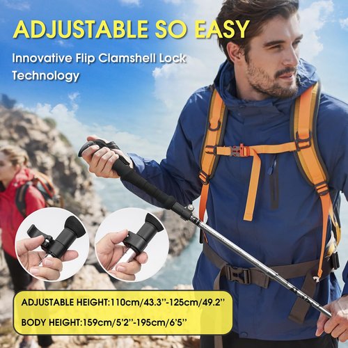 THRISTRIDE Collapsible Aluminum Single Trekking Pole（1pc） - Lightweight Hiking Stick for Women, Men & Seniors, Adjustable Walking Sticks for Hiking, Camping & Outdoor Activities