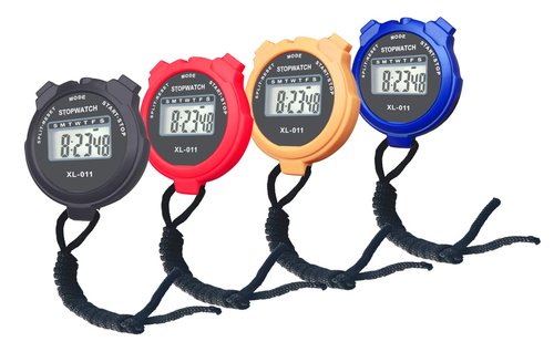 Simple Stopwatch, BESTWYA Large LCD Screen Handheld Count Up Timer with Time Calendar Clock Function (Pack of 4,B)