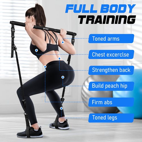 Pilates Bar Kit with Resistance Bands for Working Out, 210lbs Heavy Resistance Bands with Handles, Pilates Equipment with Resistance Band Bar for Men Women, Home Gym Full Body Workout Equipment