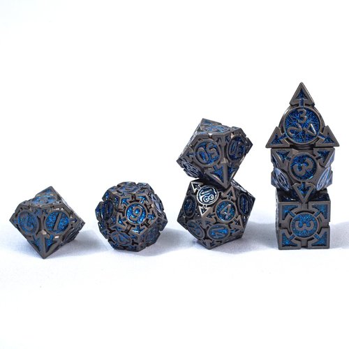 Premium Heavy Metal DND Dice Set (Wizard) with A Metal Box, Black Nickel Finish, Sharp Edge Resin Coated Zinc Alloy D&D Accessories, D4-D20, for Dungeons & Dragons Master, RPG Player, Starter Gift