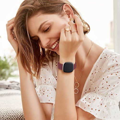 Ouwegaga Compatible with Fitbit Versa 4 Bands for Woman/Sense 2/Sense/Versa 3 Bands, Adjustable Stretchy Nylon Solo Loop Sport Strap Compatible with Fitbit Smartwatch