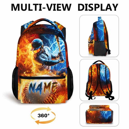 Backpack for Boys, Personalized Baseball Backpacks for Kids Teens Elementary Middle Primary High Senior, 17 Inch Lightweight Custom Sport Bookbag for Ages 6-18 Back to School Travel