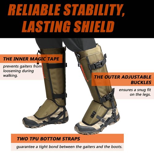 Frelaxy Snake Gaiters, Waterproof Snake Guard Chaps, Snake Bite Protection for Lower Legs, Adjustable Snake Proof Gaiters for Hunting/Outdoor Working, Fit for Men & Women
