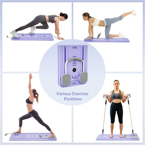 Fitvids Pilates Board, 5 in 1 Foldable Pilates Reformer Set for Ab Training，Multi-Purpose Filates Equipment for Home, Purple