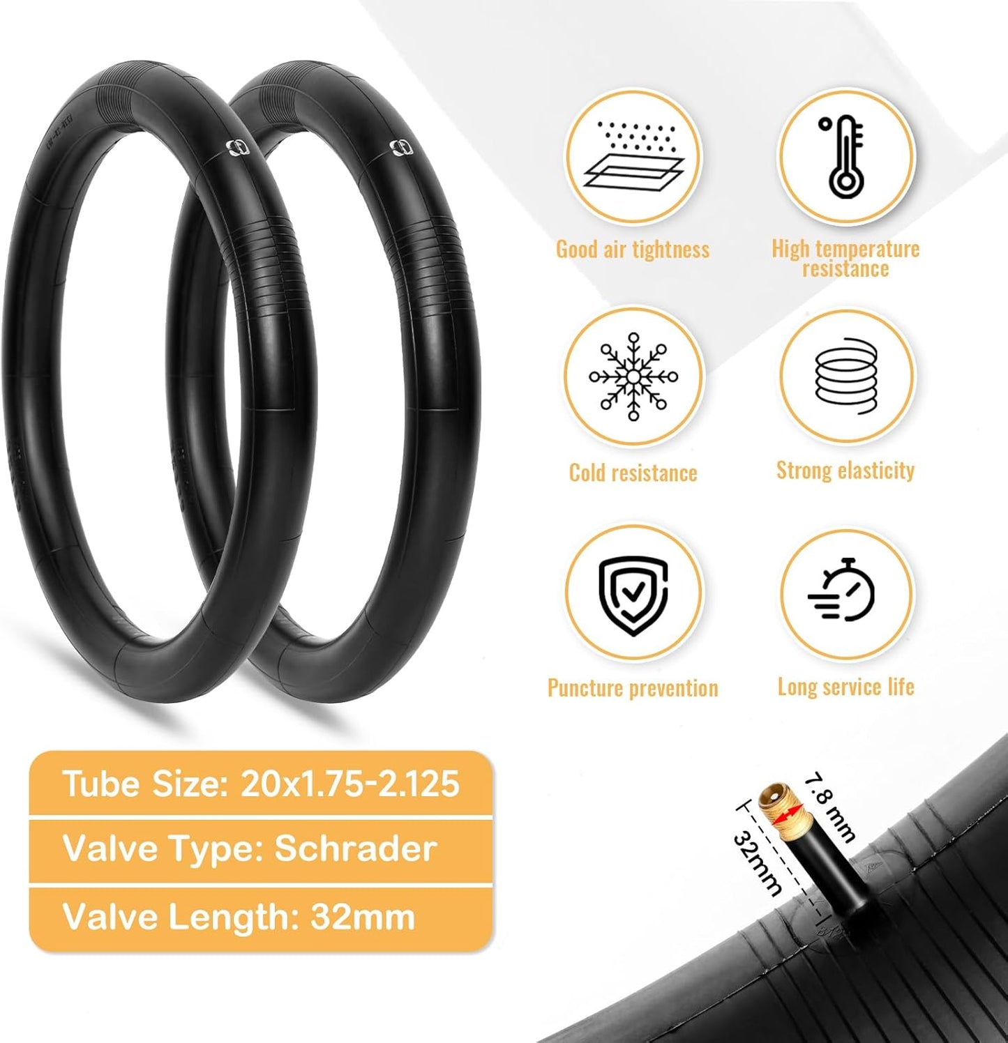 Hycline Mountain Bike Tires Set: 2-Pack 20/24/26x2.125 Inch Folding Replacement High-Density Bicycle Tires and Pair Inner Tubes with Tire Levers Compatible for Street & Off-Road Riding