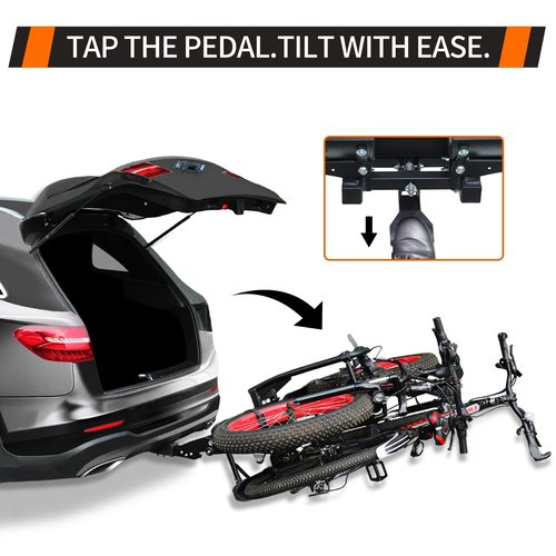 Terriplaze Foldable Electric Bike Rack Hitch Mount with Ramp for 2" Receiver, 2 Bike Rack for Car, Up to 4’’ Fat Tire, 136 lbs Capacity, with Locks, Tiltable, Wheels for Easy Transport