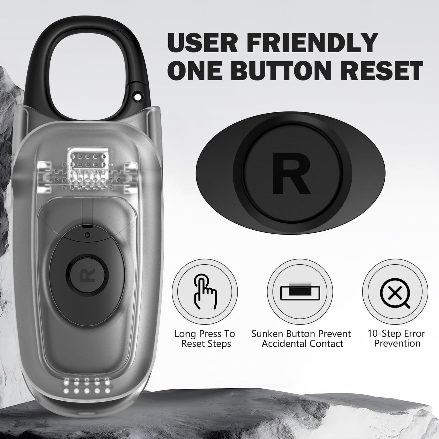 3D Pedometer for Walking with Removable Clip and Carabiner Simple Step Counter for Walking Accurate Clip On Step Tracker for Men Women Kids (Black)