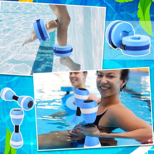 Seenelling Water Aerobics Set for Aquatic Exercise 2 Pcs Foam Dumbbells 2 Pcs Foam Aquatic Cuffs Ankle Arm Pool Resistance Fitness Equipment Weights Equipment for Training Water Workouts