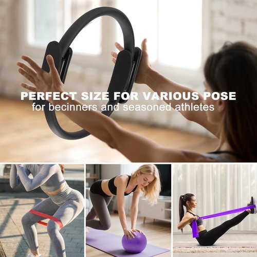 WOCUME Pilates Ring Fitness Circles Set, Dual Padded Handles Home Pilates Equipment Set for Women Includes 2 Pilates Ring, 2 Pilates Mini Ball, and 5 Resistance Bands at Home Pilates Workout Set