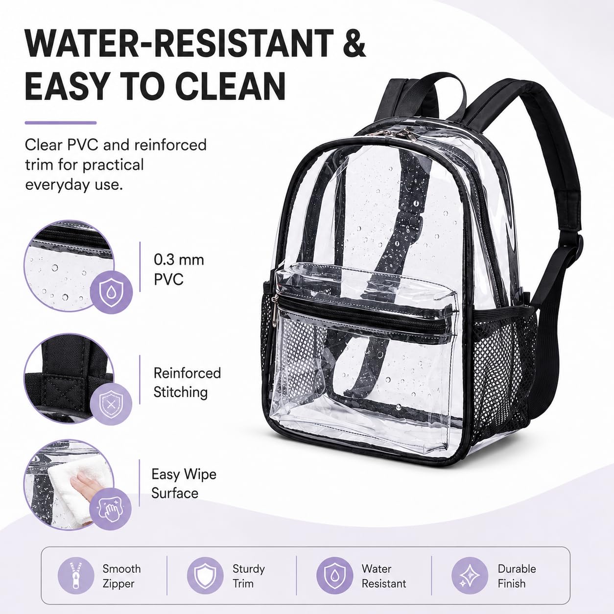 BTOOP Mini Clear Backpack for Stadium Events, 12 x 9 x 5 Inch Transparent PVC Bookbag, Fits Within Common 12x12x6 Stadium Bag Limits, for Concerts, Festivals, Women and Teens