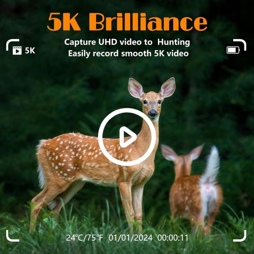 5K Trail Camera, WIFI 60MP Camera, 64GB SD Card, APP Control, Night Vision for Outdoor, Monitoring Game Cameras for Wildlife, Motion Activated 0.2s, IP66 Waterproof, 120°Wide Angle, H.264 MP4 Video