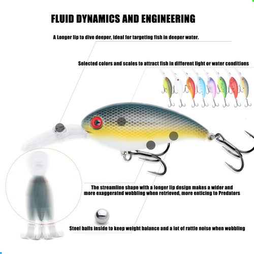 𝗘𝗫𝗔𝗨𝗥𝗔𝗙𝗘𝗟𝗜𝗦 Fishing Gear Fishing Lure Diving Crankbait Lures for Saltwater Freshwater,swimbaitsfor Bass Trout Crappie Walleye Pike Bluegill Salmon Fishing Gifts for Fisherman