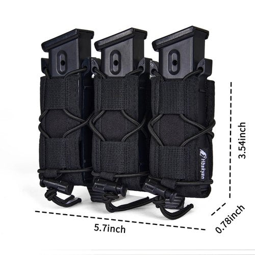 Triple Molle Tactical Pouch G Magazine Holder 9mm Mag Pouch,3 Magazine Holster for 9mm/.40 Calibers 45acp,Open-Top Magazine Pouches for Response Compatible Molle Belts (BLK)