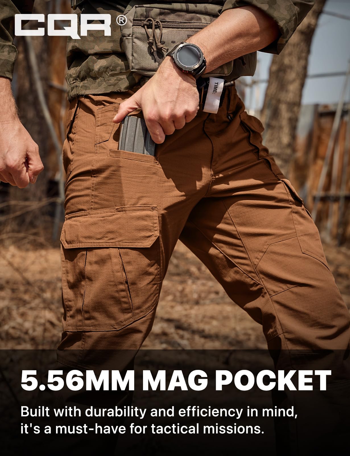 CQR Men's Tactical Pants, Water Resistant Ripstop Cargo Pants, Lightweight EDC Work Hiking Pants, Outdoor Apparel, Duratex Mag Pocket Copper Brown, 34W x 32L