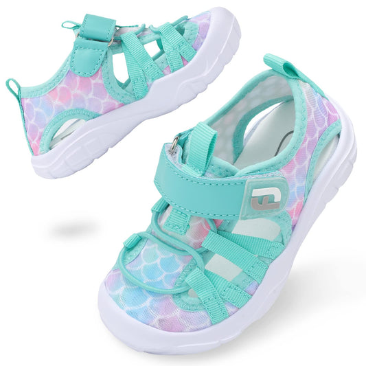 JOINFREE Girls Water Shoes Kids Toddler Walking Sandals Athletic Sneakers Quick Dry Barefoot for Beach Swimming Pool 5 Toddler Green Scale