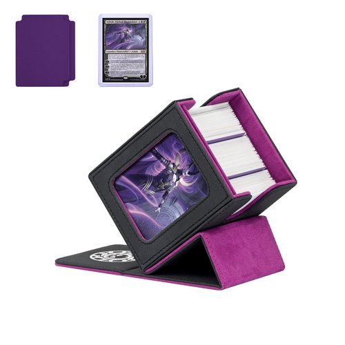 Infinity Guard Card Deck Box for MTG with Commander Display for 100+ Double Sleeved Cards, Magnetic Card Storage Box Fits for TCG Sports Trading Cards (Black&Purple)