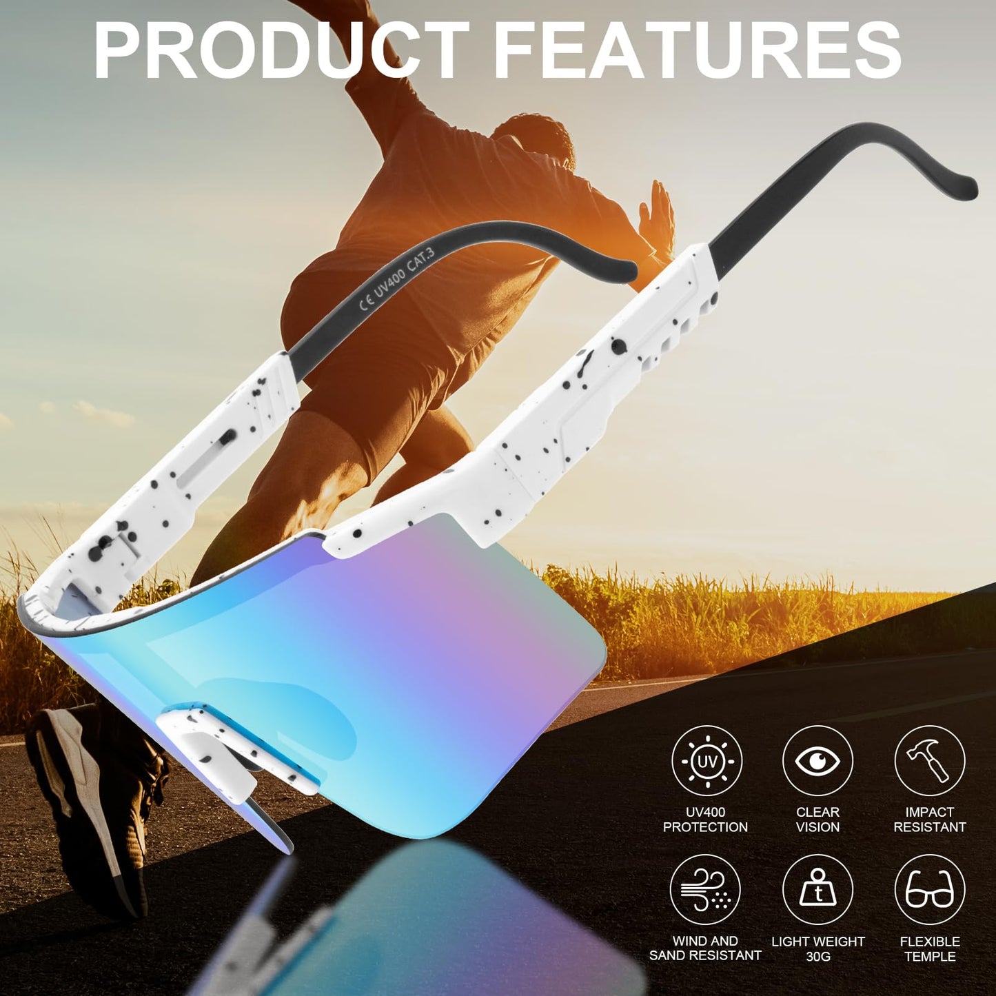 ROIBEAO Professional Cycling Glasses for Men Women, Sports Sunglasses UV Protection for Baseball Cycling Running Driving Fishing Glof, Mountain Bike Sunglasses Youth Adults for Outdoor Sports