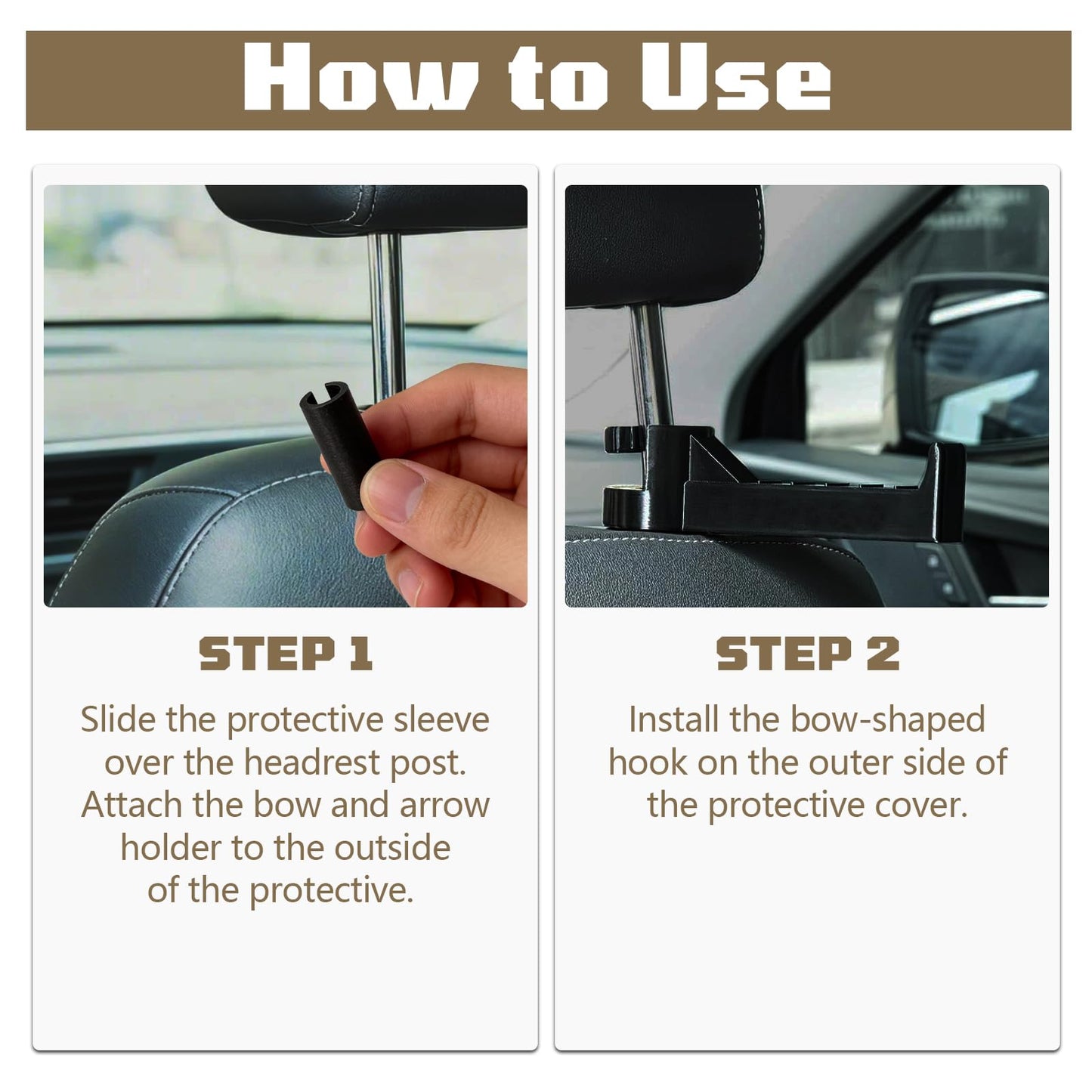 2PCS Bow Hanger for Truck Headrest Archery Bow Holder Vehicle Storage Set