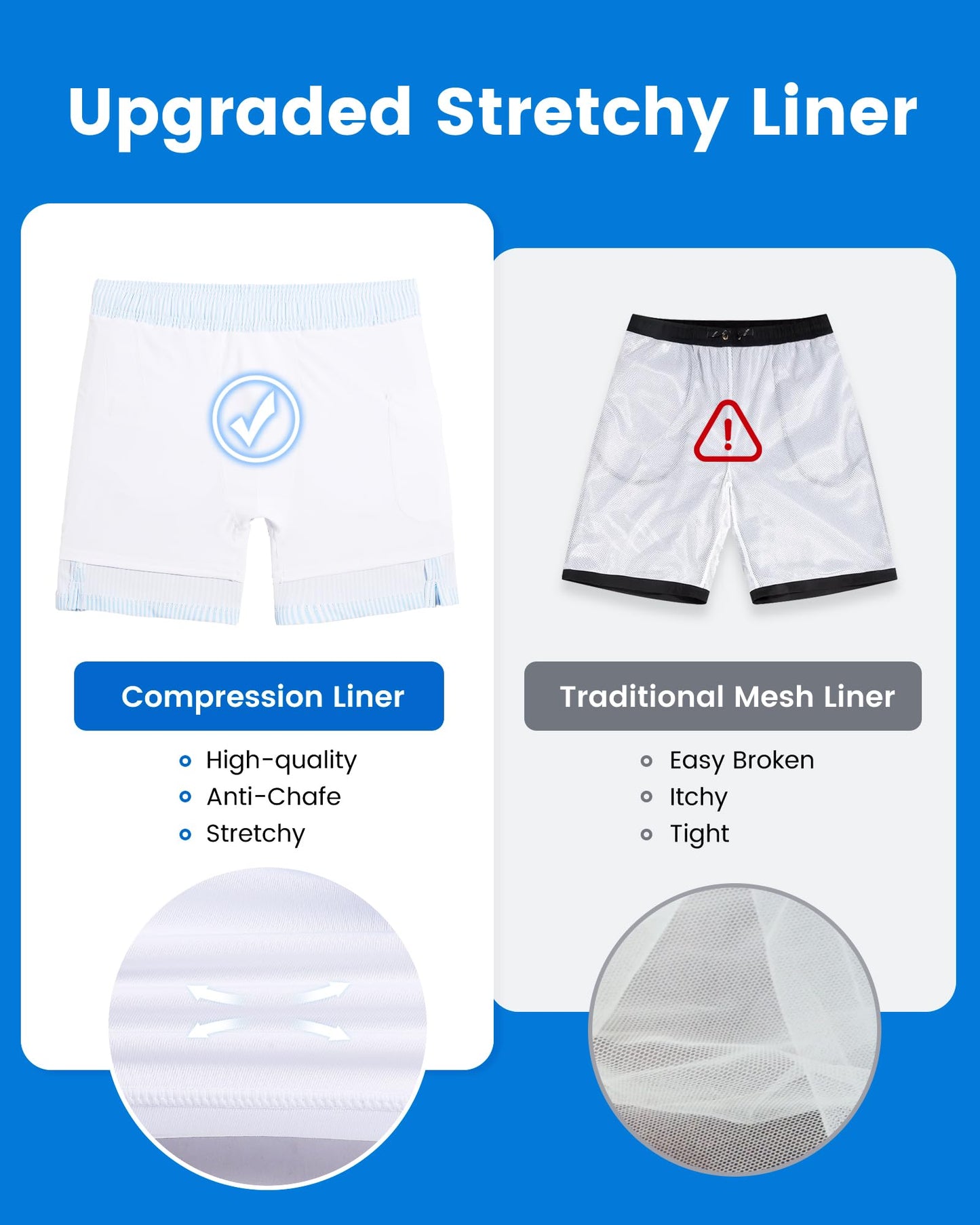 maamgic 2 in 1 Mens Swim Trunks 7 Inch Swim Shorts Swim Suits Board Shorts Blue Stripe-White Small