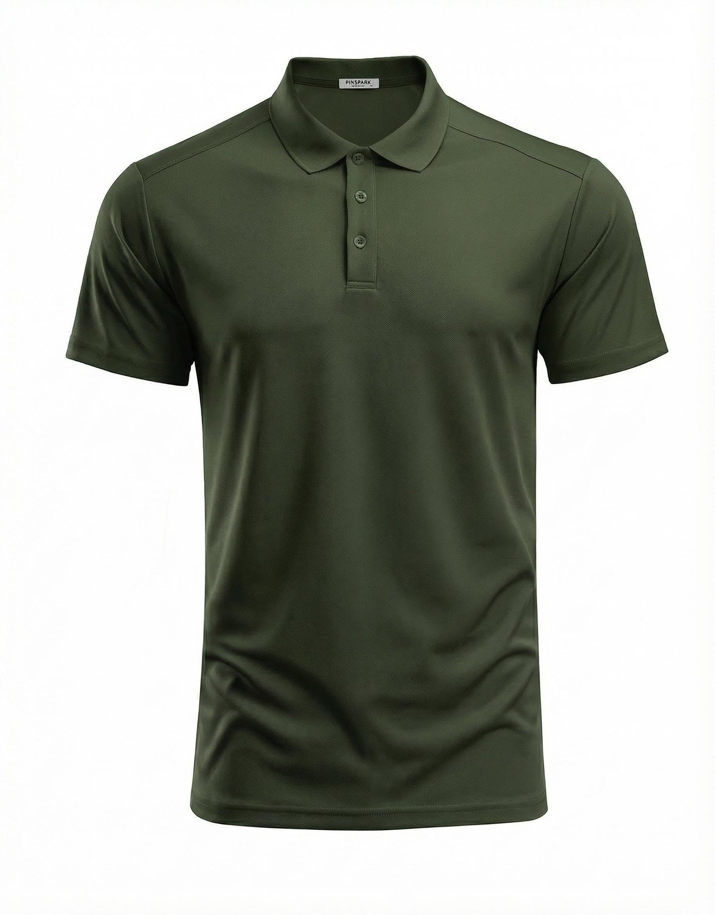 PINSPARK Men's Golf Polo Shirts Moisture Wicking Quick Dry Performance Short Sleeve Collared Shirt Slim Fit Athletic Polos Army Green