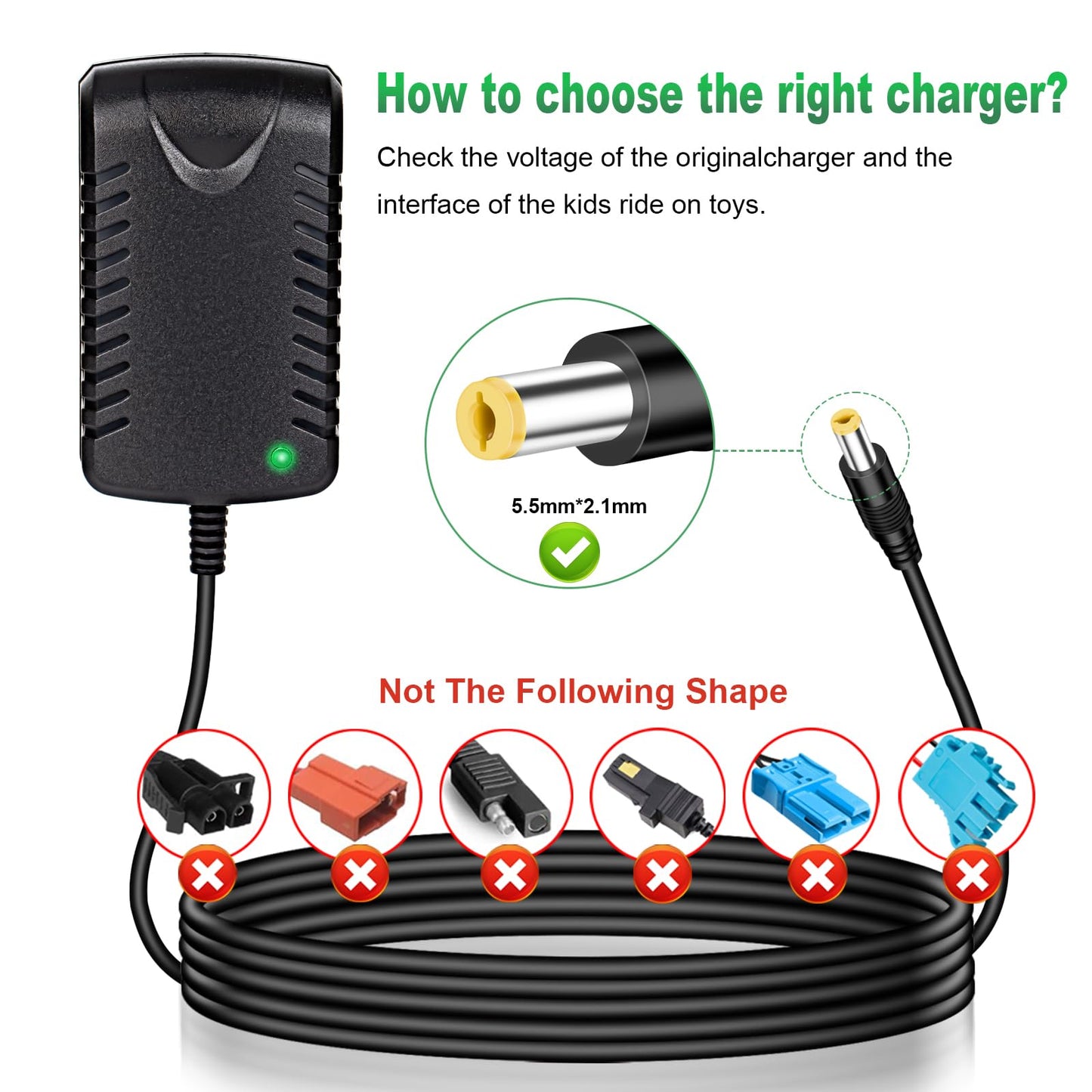 12V Kids Ride On Charger for Razor Power Core E90 E95 Electric Scooter Black Label Powercore E90 E95 MX125 Dirt Rocket 12V Kids Ride on Car Toys Car Charger