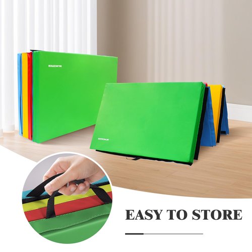 Folding Exercise Aerobics Mat, 4'x10'x3" Extra Thick High Density Anti Tear Gymnastics Gym Folding Exercise Aerobics Mats for MMA, Stretching, Cheerleading Martial Arts, Gymnastic, Multi-Color