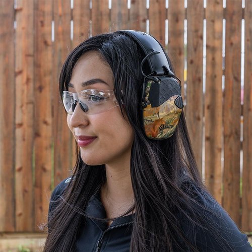 GRITR Electronic Hearing Protection w/EVA Case - Ear Muffs for Noise Reduction w/ 5X Sound Amplification - Personal Protective Equipment & Safety Gear for Shooting, Hunting, Industrial Work, Camo