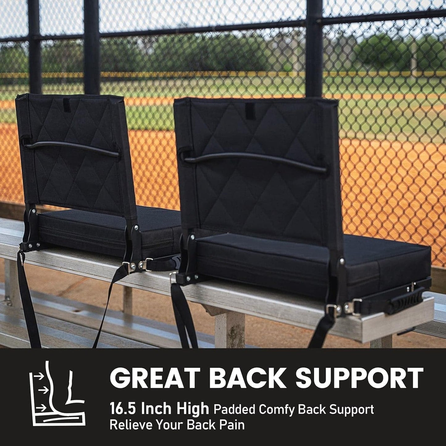 Sheenive Stadium Seats for Bleachers with Back Support, Bleacher Seats with Backs and Cushion Wide, Padded Portable Folding Comfort Stadium Chair with Shoulder Strap, Perfect for Sports Events, Maroon