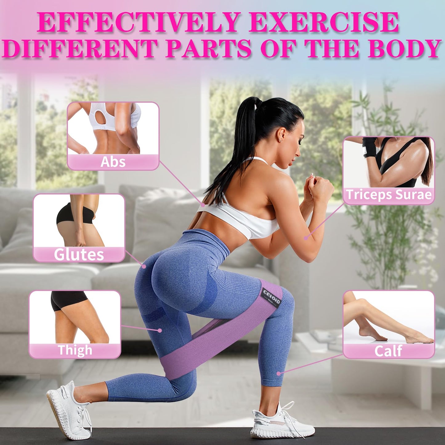 CELOID Resistance Bands Set,Exercise Bands with Non-Slip Design for Hips & Glutes,3 Levels Workout Bands for Women and Men,Booty Bands for Home Fitness,Yoga,Pilates,Purple Set
