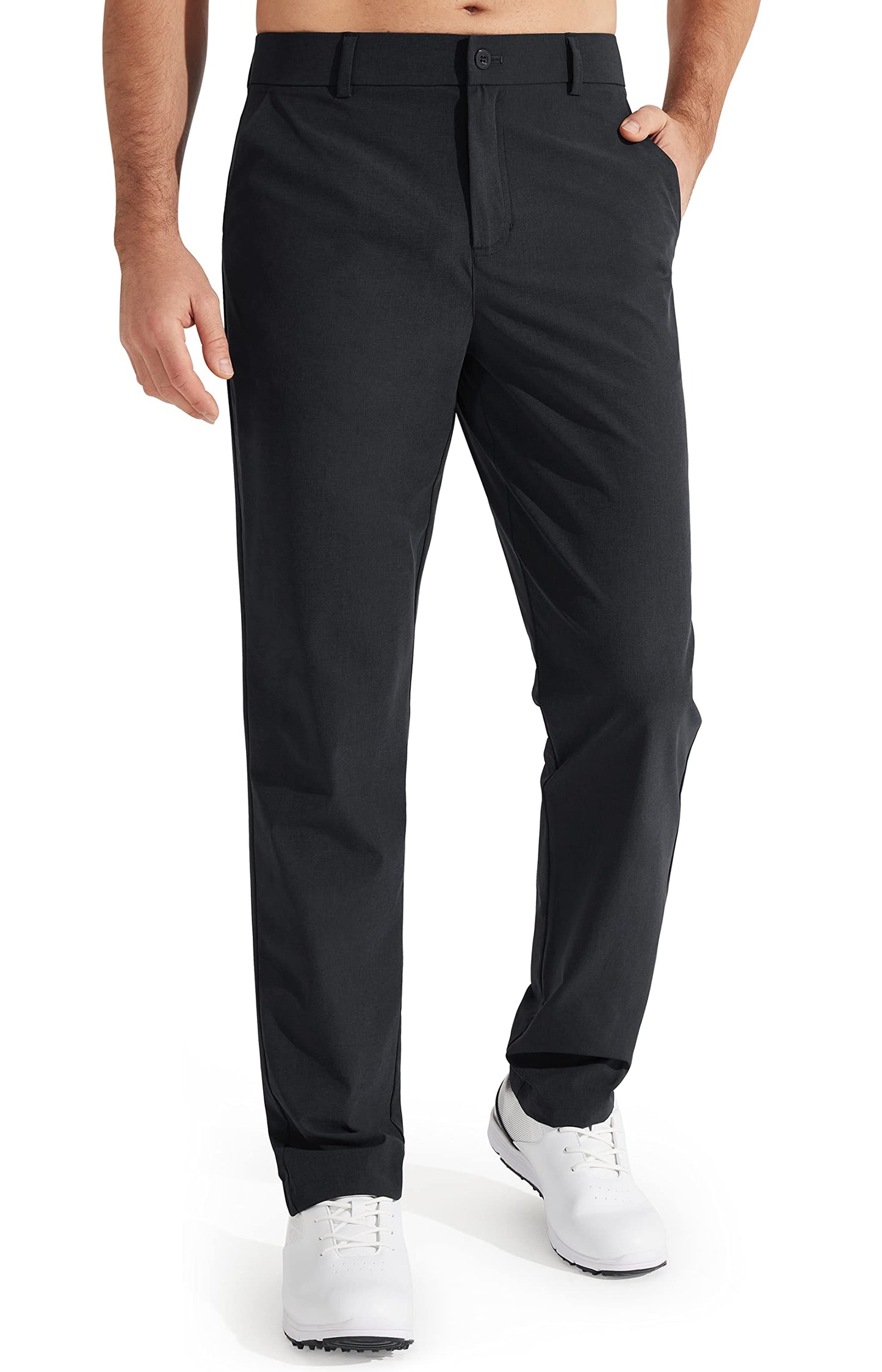 Libin Mens Golf Pants Stretch Work Dress Pants 30" Quick Dry Lightweight Business Casual Pant for Men Comfy Water Resistant, Black, 30W x 30L
