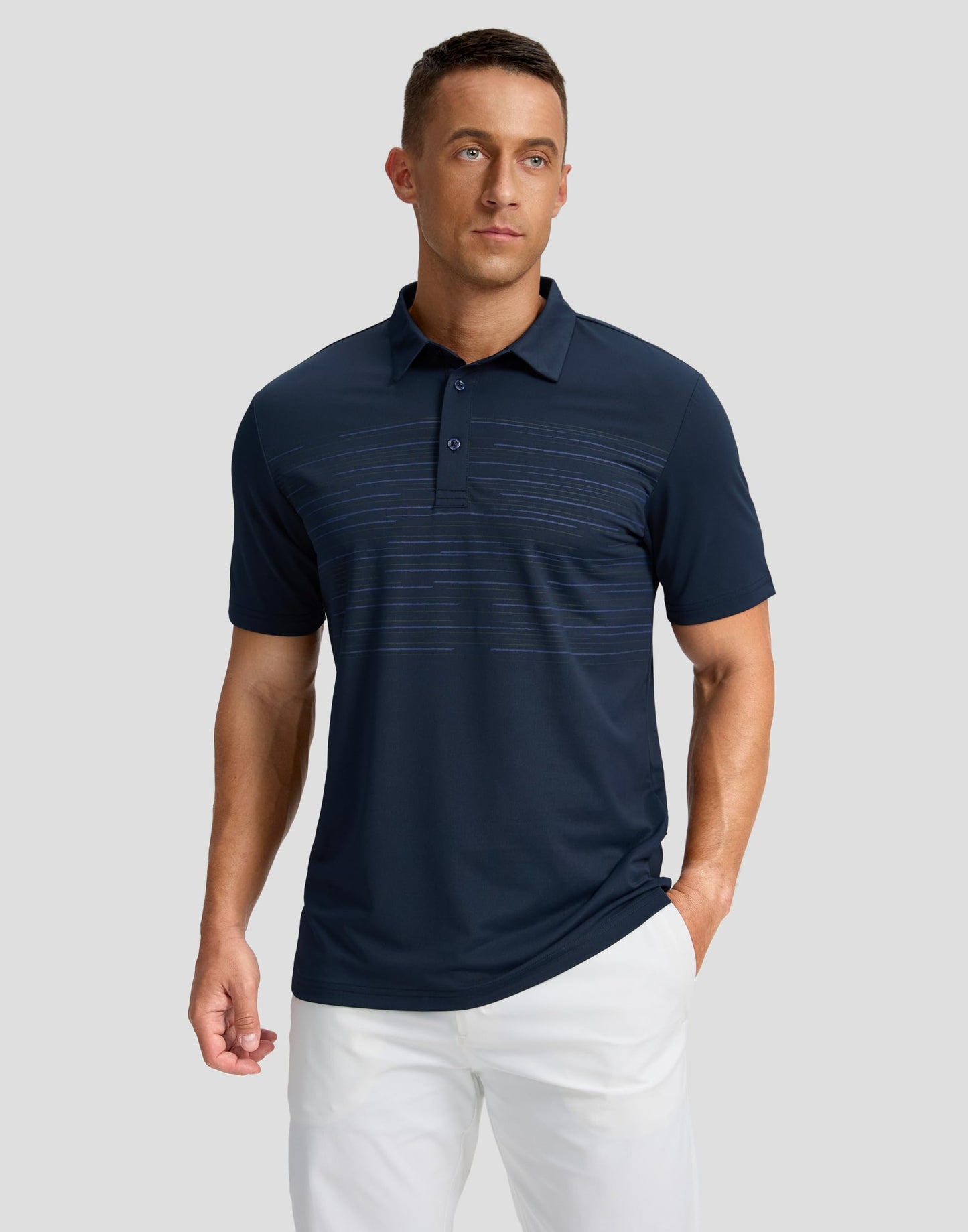 Men's Golf Shirts Dry Fit Moisture Wicking Performance Short Sleeve Collared Polo Shirts for Casual Tennis Bussiness (Navy Coloured Lines, XXXL)