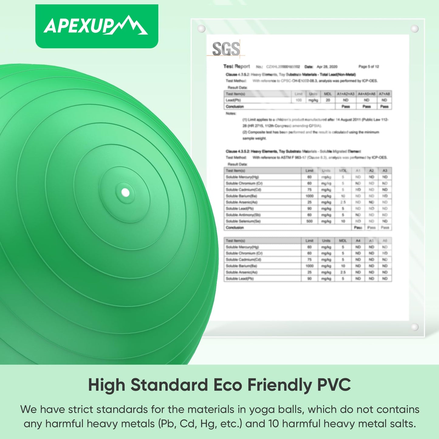 APEXUP Yoga Ball, 660 lbs Anti-Burst Exercise Ball with Pump, 5 Sizes (XXL(31"~34") 85cm, Dark Green)