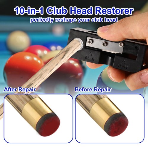 Lyreh 10-in-1 Billiard Pool Cue Tip Shaper, Pool Cue Tip Stick Repair Tool Kit Accessories Include Trimmer Scissors Replacement Blades Tape Instruction Manual L-Shaped Hexagonal Wrenches