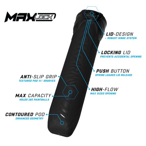 HK Army Paintball Pods - MaxLock 185 Round Locklid 6-Pack (Stealth)