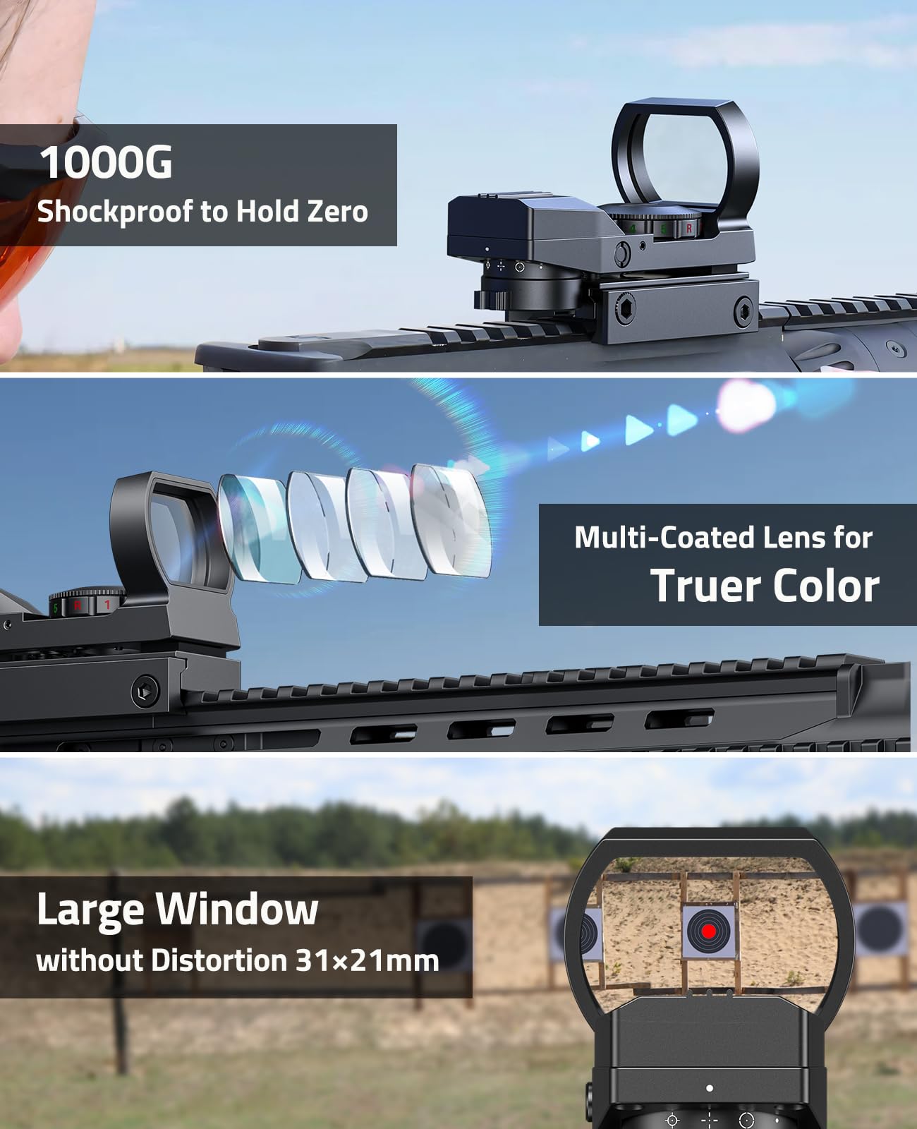 CVLIFE FoxSpook Motion Awake Multi Reticle Green & Red Dot Sight, Reflex Sight for Picatinny, Absolute Co-Witness Red Dot Optics Scope with 31×21mm Large Window
