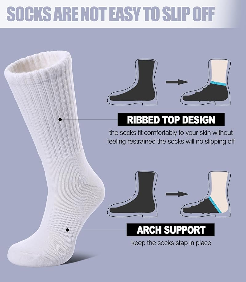 DYW Merino Wool Hiking Socks 5 Pairs - Thermal Warm Crew Socks, Cushion, Medium & Large (Solid Colors)
