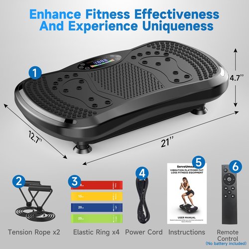 Vibration Plate Exercise Machine, Full-Body Workout Vibrating Platform with Loop Bands, Waver Vibration Plate for Home Fitness,Fitness Equipment for Strength Toning & Fat Loss for Women Men Dark Black