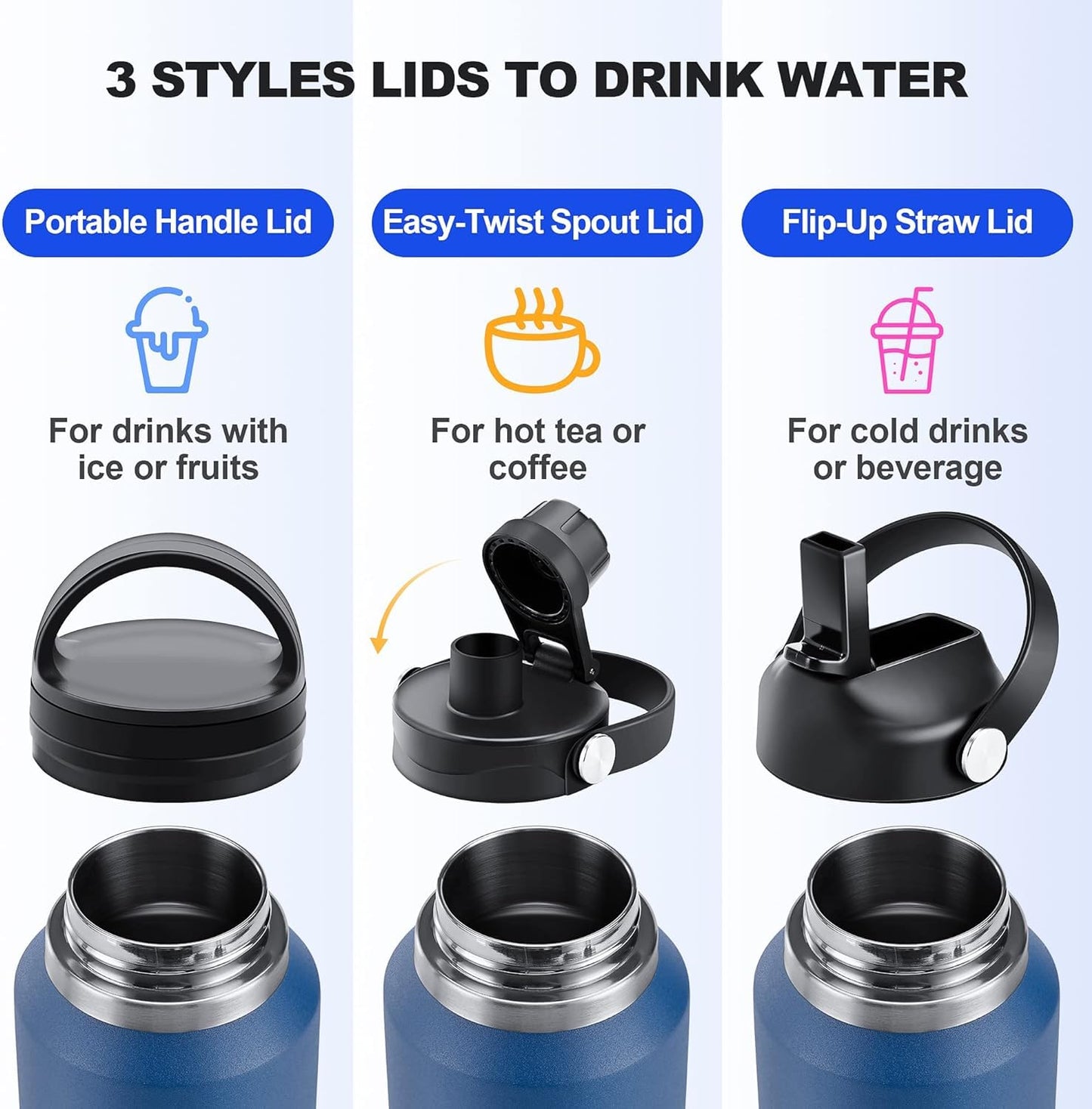 HYDROWION Water Bottle Stainless Steel,Vacuum Insulated Leak Proof Tumbler 32oz with Straw Lid, Spout Lid and Flex Cap(Cold for 48 Hrs, Hot for 24 Hrs), Fit in Any Car Cup Holder, Red