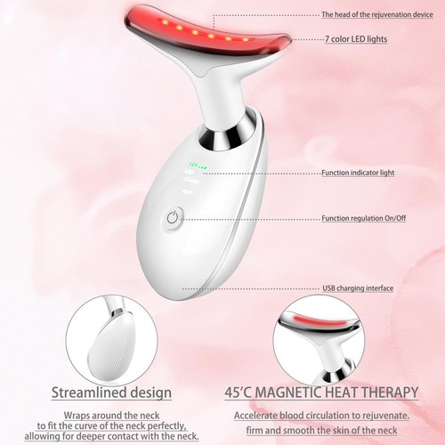 JURP Face Neck Beauty Device, 7 Color Led Face Neck Massager,Multifunctional Facial Skin Care Tool, Ideal for Home Skin Care