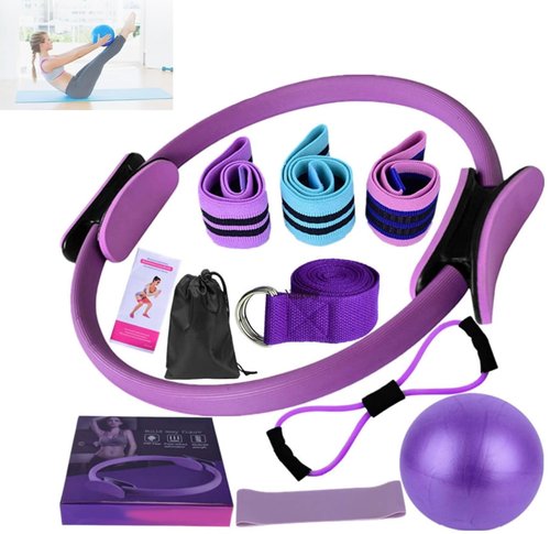 Pilates Essentials Kit for Women, Booty Bands for Working Out Glutes Yoga Ball 25cm Figure 8 Resistance Band Yoga Bands for Stretching (Purple)