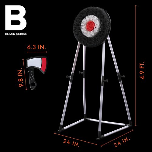 Black Series Axe Throwing Set – Indoor & Outdoor Party Game| Safe Plastic Axes| Collapsible Bristle Target Stand| Fun Sports Activity| Yard Game, Game Nights, Beach, Camping, July 4th Game