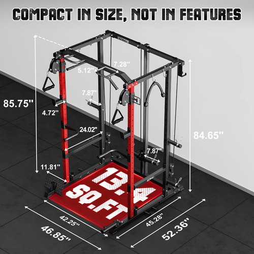 Goimu R1-V4 Power Cage Rack, 2000LB Squat Rack with Cable Crossover System, Multi-Function Weight Cage, Home Gym Workout Machine with More Training Attachments (R1-V4-Power Cage RD)