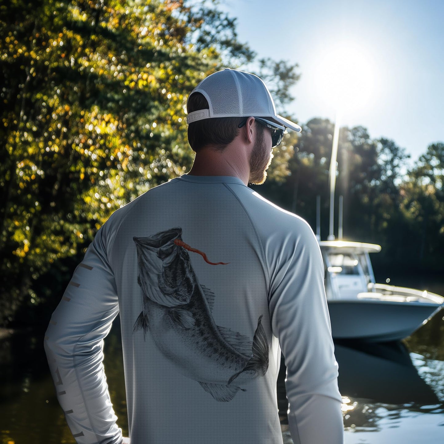 Palmyth Fishing Shirts for Men Long Sleeve UPF 50+ T Shirt Sun Protection Tee UV T-Shirts Gray Largemouth Bass XL